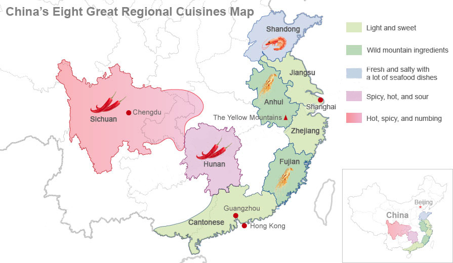 Map representing Eight Cuisines of China